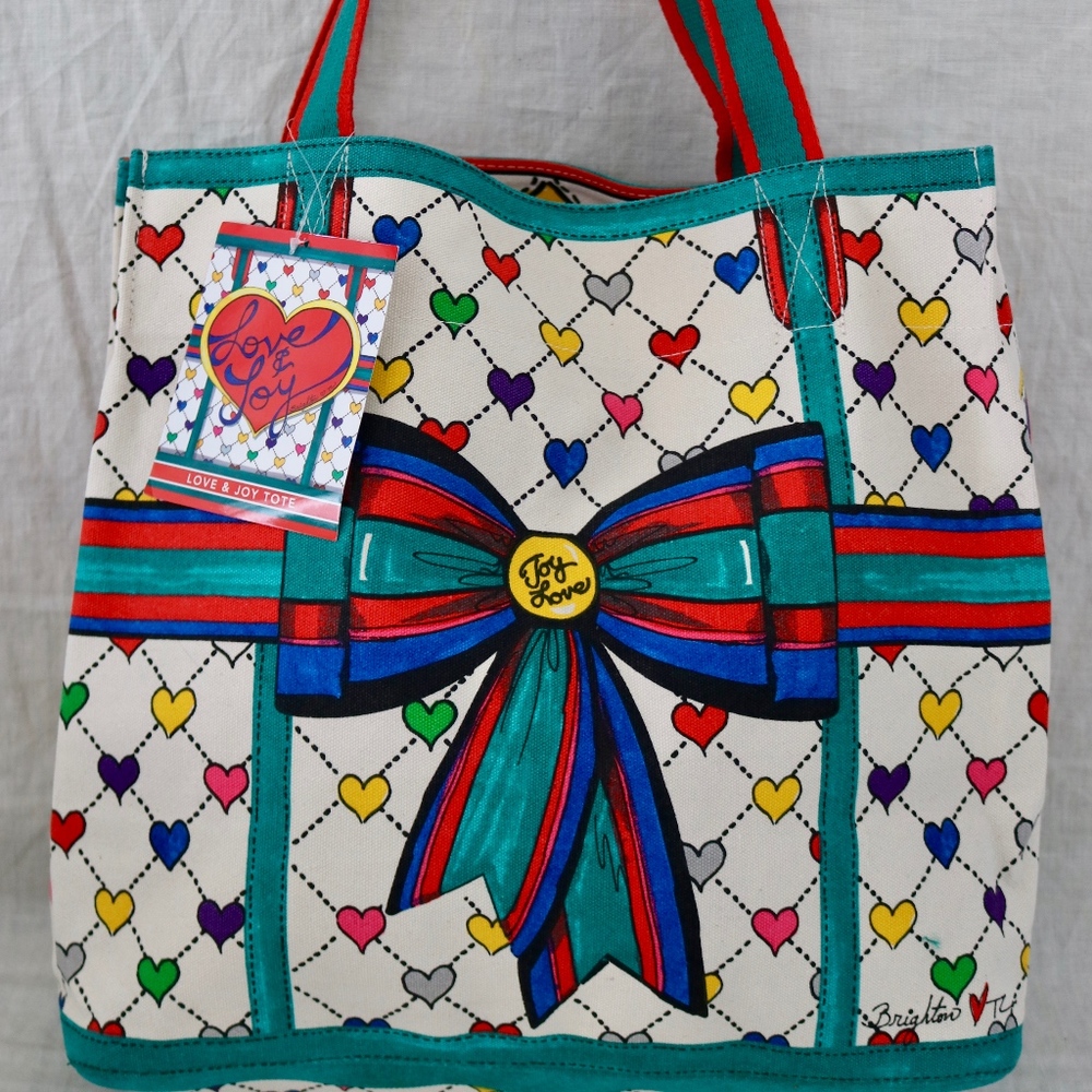 NEW BRIGHTON XL Canvas Love Joy Heart tote handbag